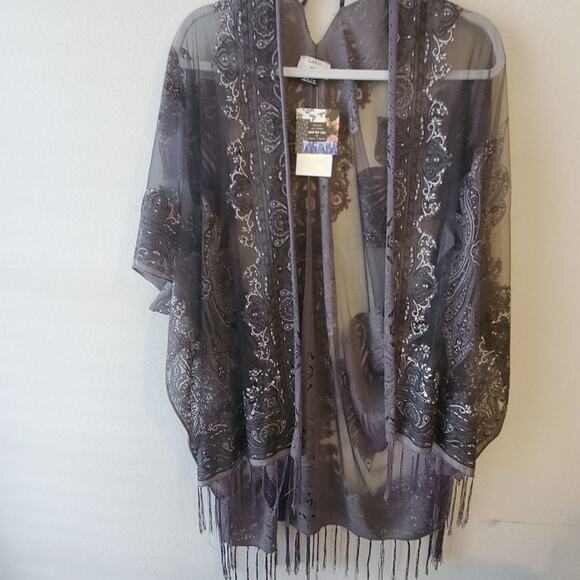 Gorgeous floral burnout fringe kimono coverup plus 2X new - Picture 8 of 14